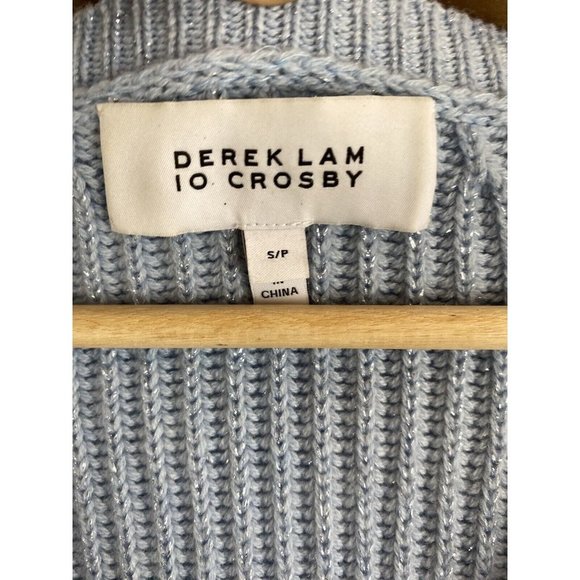 Derek Lam 10 Crosby Sweater Metallic Blue Ribbed V-Neck Bubble Sleeves Small - Picture 7 of 11